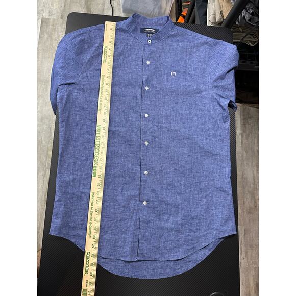 Lands End Linen Blend Longsleeve Band Collar Dress Shirt Size 15.5 x 33 Blue - Picture 5 of 11